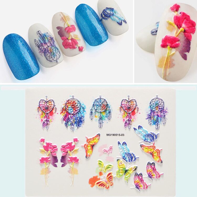 3D Acrylic Engraved / Relief - Flower Nail Stickers Embossed Flowers & Leaves - [27 DAY DELIVERY] -  Water Decals  - 19 STYLES! -