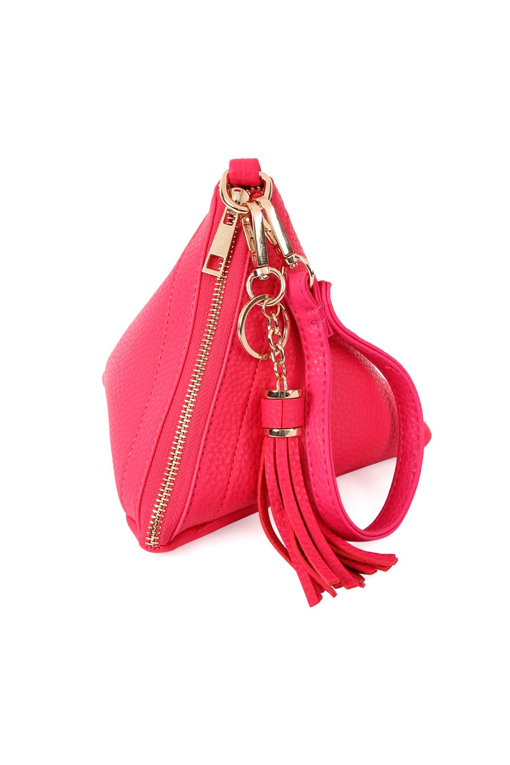 Riah Fashion - Pyramid Shape Tassel Wristlet Leather Bag - 15 COLORS -