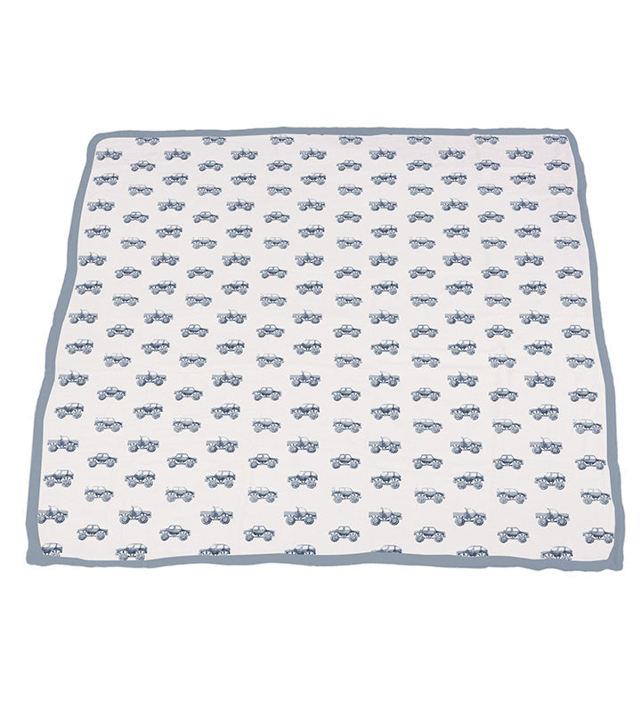 Newcastle - Indigo Monster Trucks and Blue Fog Cotton Newcastle Blanket -