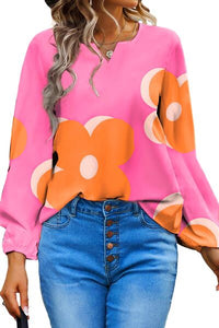 Thumbnail for Flower Notched Balloon Sleeve Blouse - T - 1 COLOR -