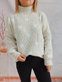 Thumbnail for Heart Heathered Turtleneck Drop Shoulder Sweater - 1 OVERSIZE - T - 4 COLORS -