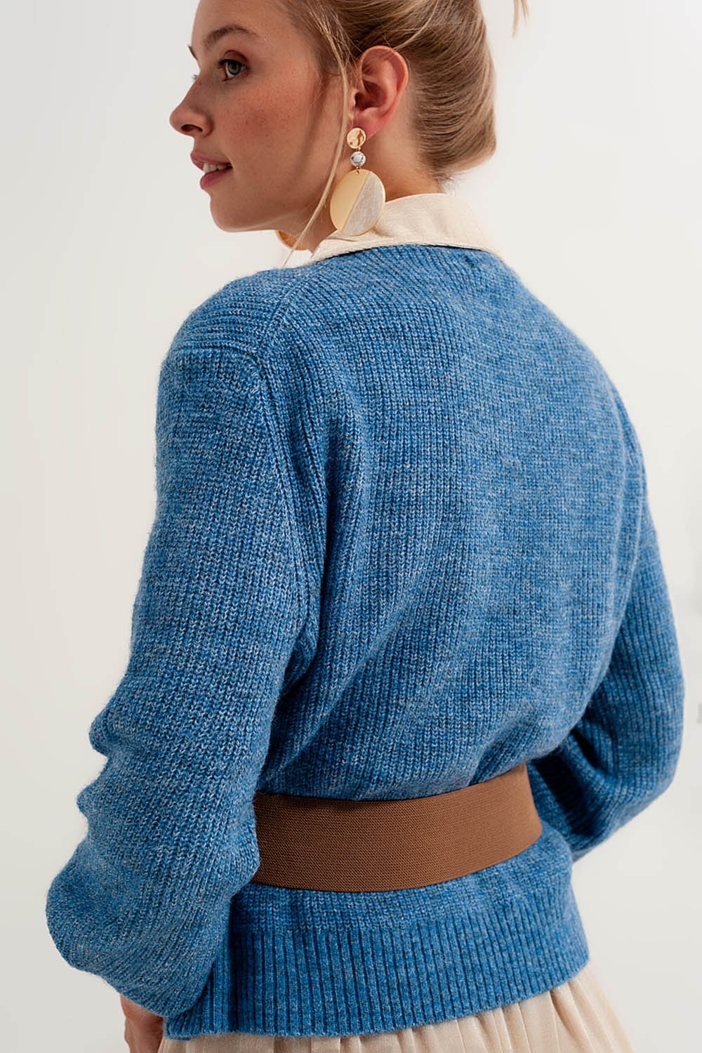 Q2 - Button Through Cardigan in Blue - 1 COLOR