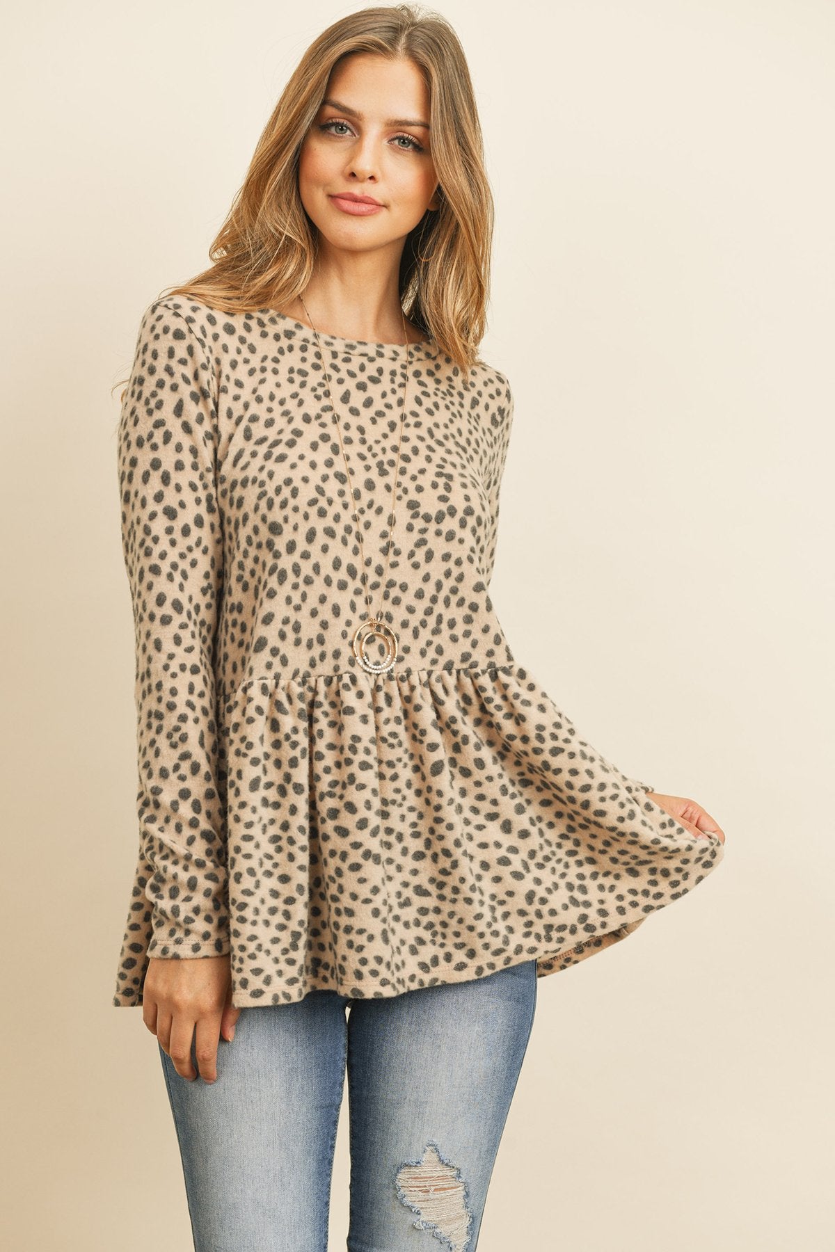 Riah Fashion - Animal Print Long Sleeve Cinch Waist Top - 3 COLORS -