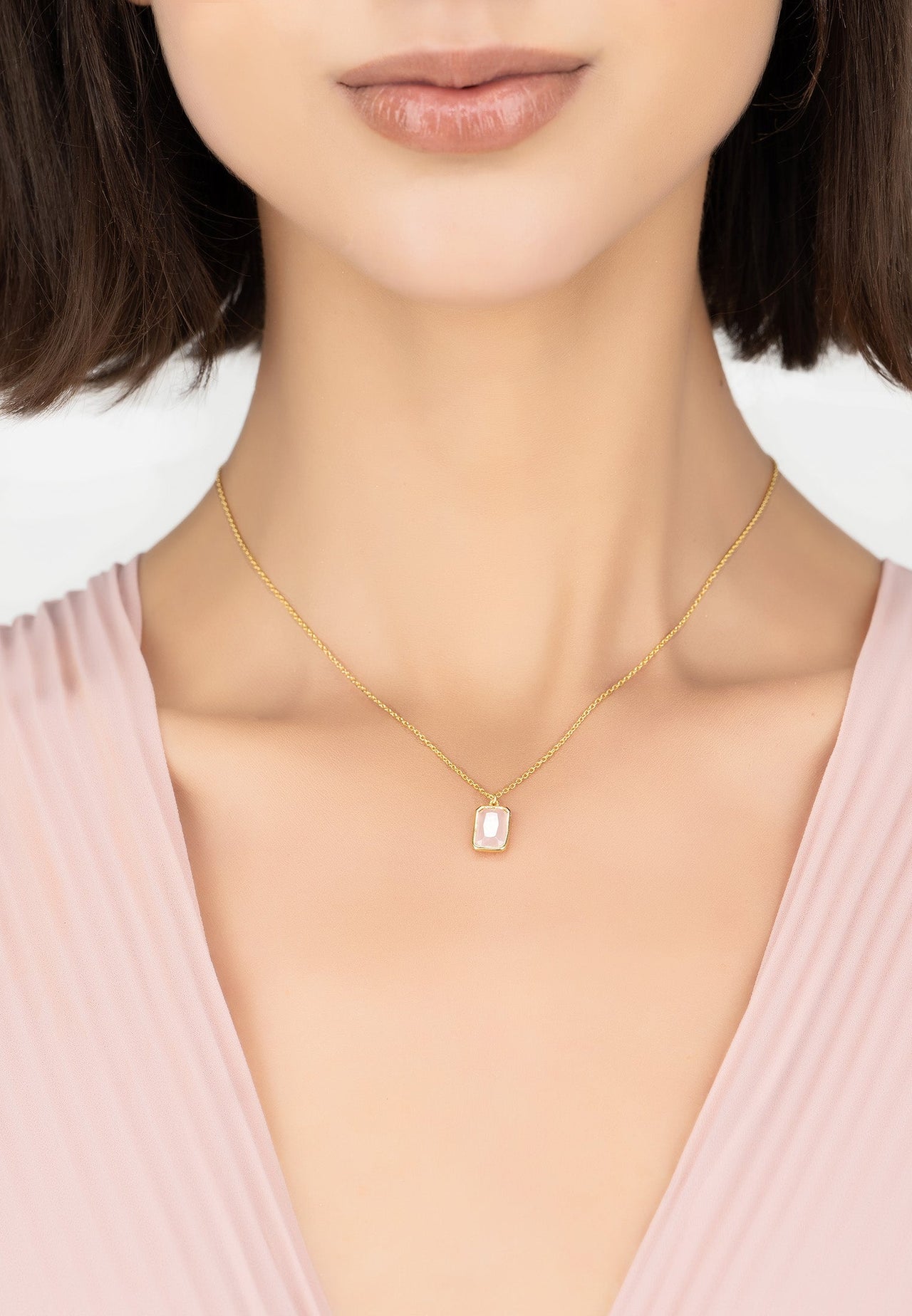 LATELITA - Portofino Necklace Gold Rose Quartz -