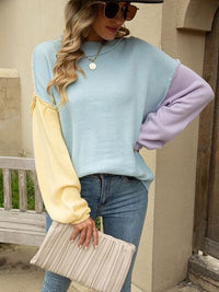 Thumbnail for Color Block Dropped Shoulder Sweater - T - 3 COLORS -