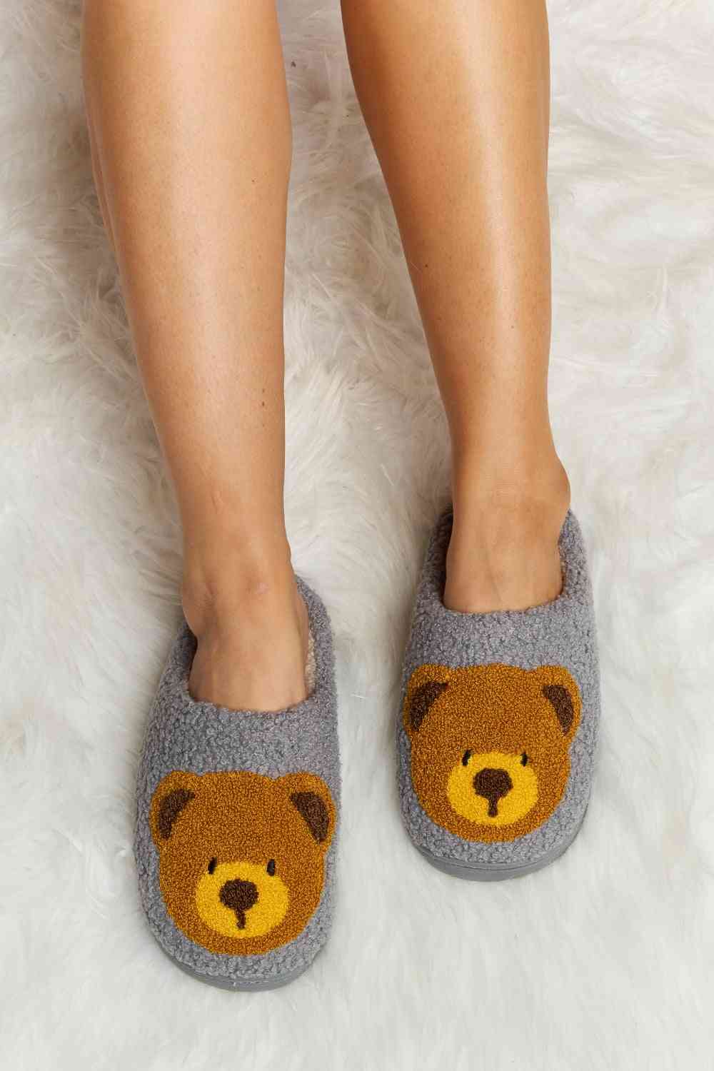 Melody Teddy Bear Print Plush Slide Slippers - T - 6 COLORS -