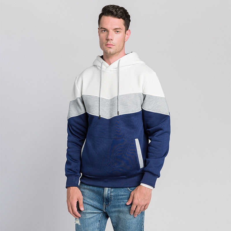 Men's casual color block and contrast fashion hooded sweatshirt - K - 5 COLORS -