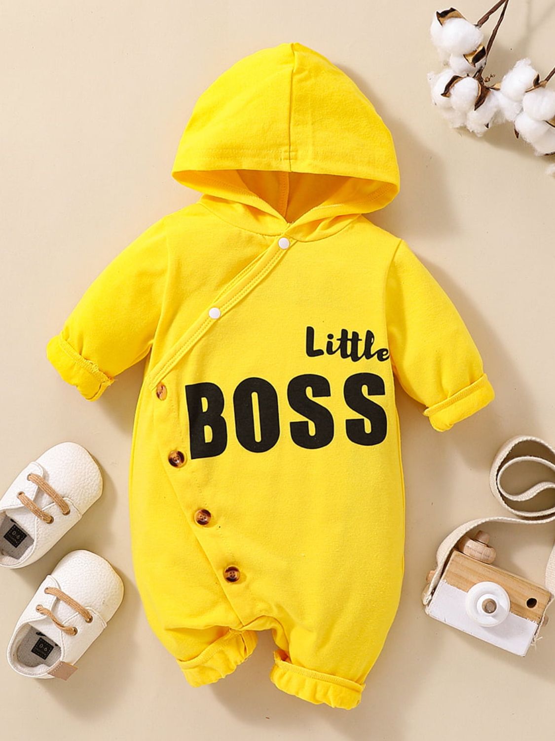 Baby LITTLE BOSS Graphic Hooded Jumpsuit - T - 6 SIZES - 2 COLORS -