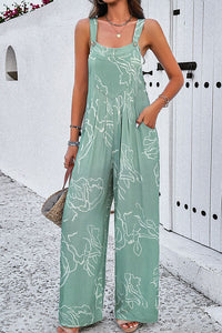 Thumbnail for Printed Wide Strap Jumpsuit with Pockets - T - 4 COLORS -