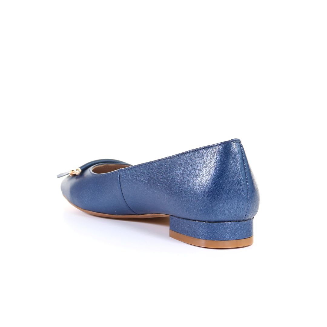 Tassel Leather Square Toe Ballerina (Blue)