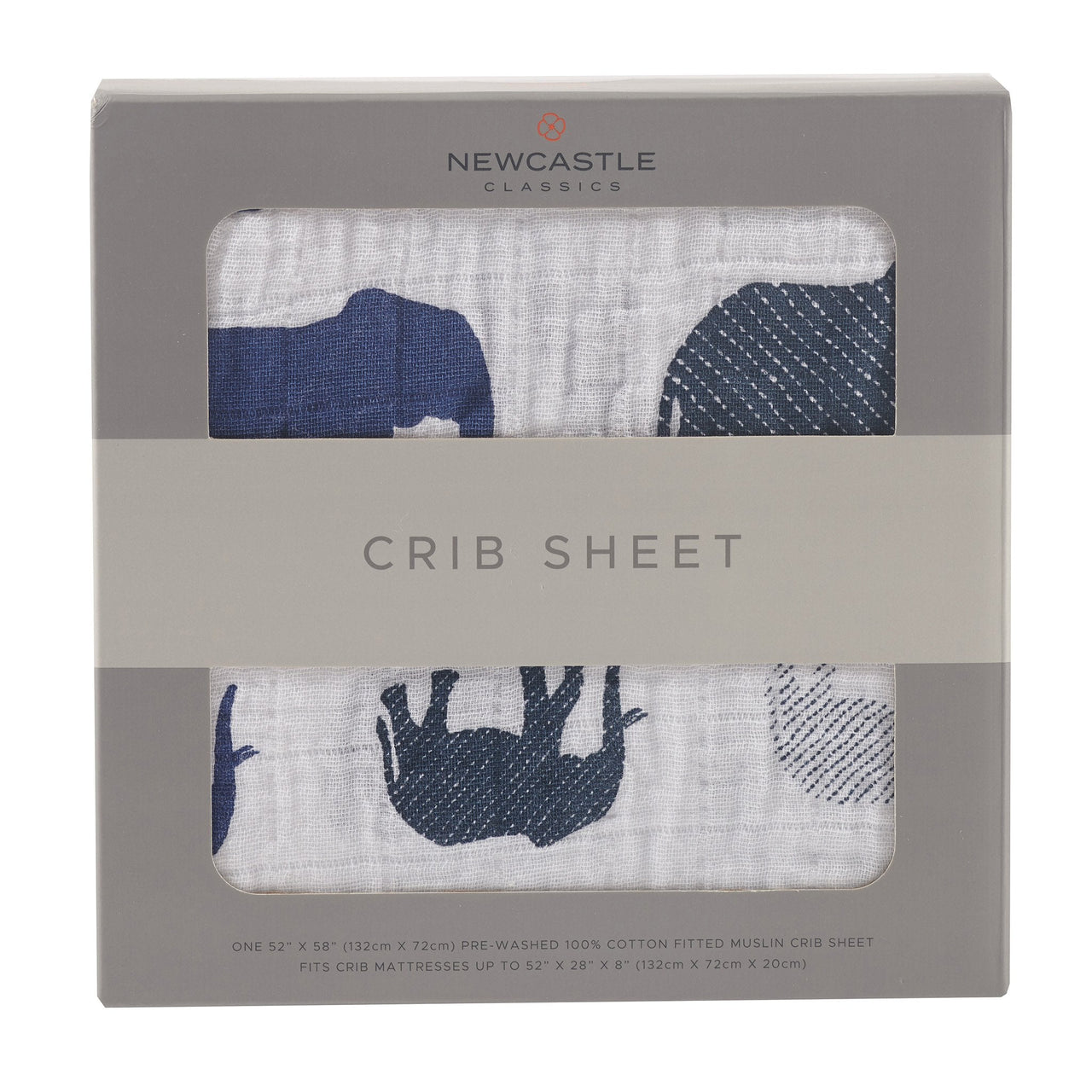 Newcastle - Blue Elephant Cotton Muslin Crib Sheet -