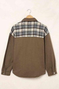 Thumbnail for Plaid Collared Denim Jacket - T - 1 COLOR -