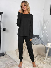 Thumbnail for Round Neck Top and Drawstring Pants Lounge Set - 2 PCS. - T - 4 COLORS -