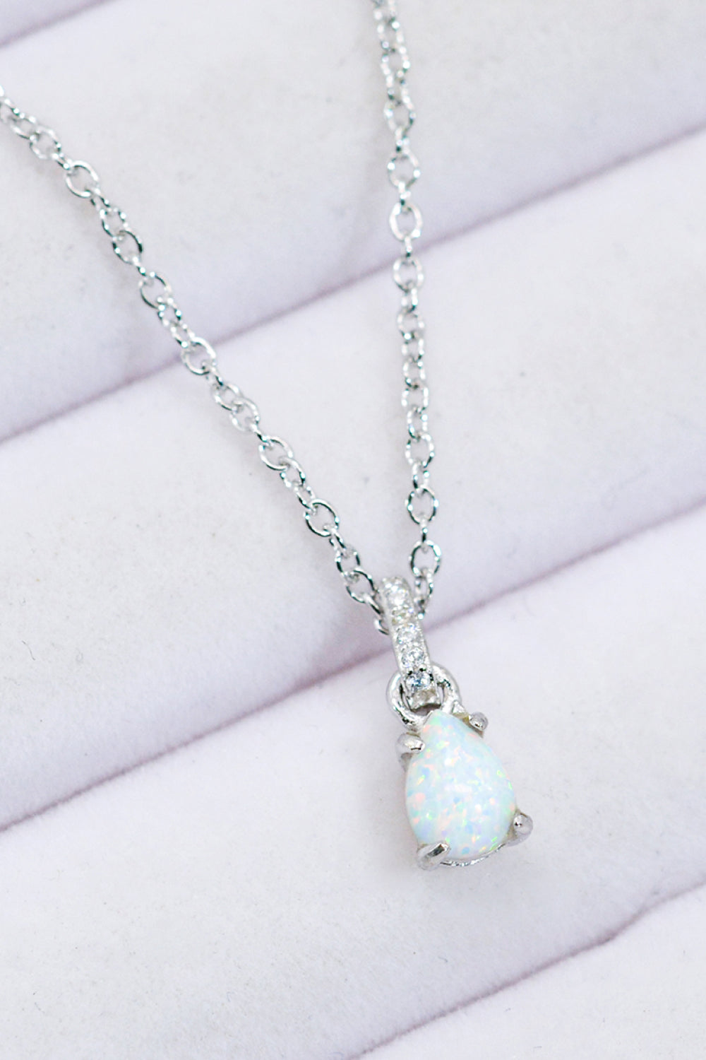 Opal Pendant 925 Sterling Silver Chain-Link Necklace- T - 2 FINISHES -