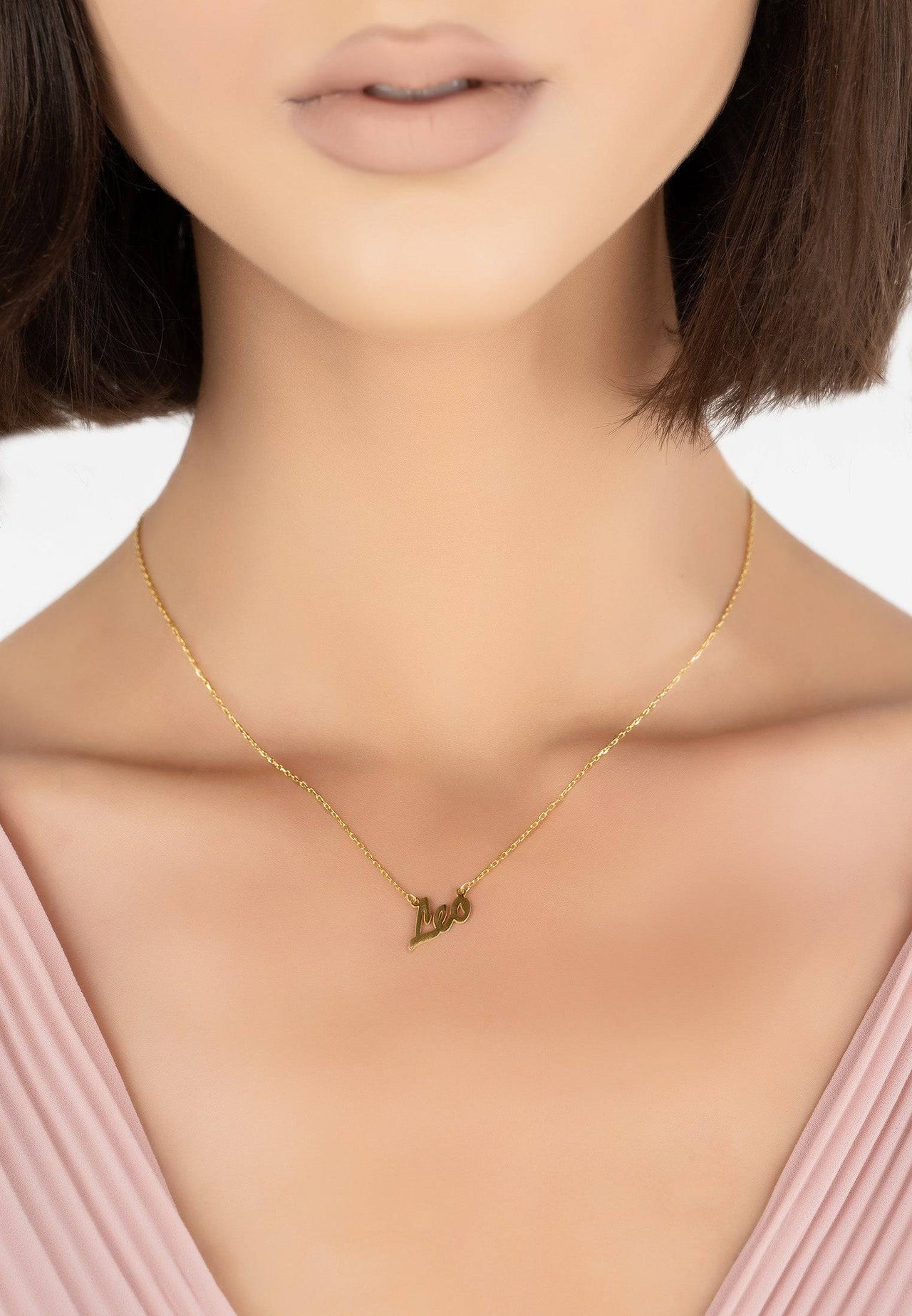 Zodiac Star Sign Name Necklace Gold Leo -