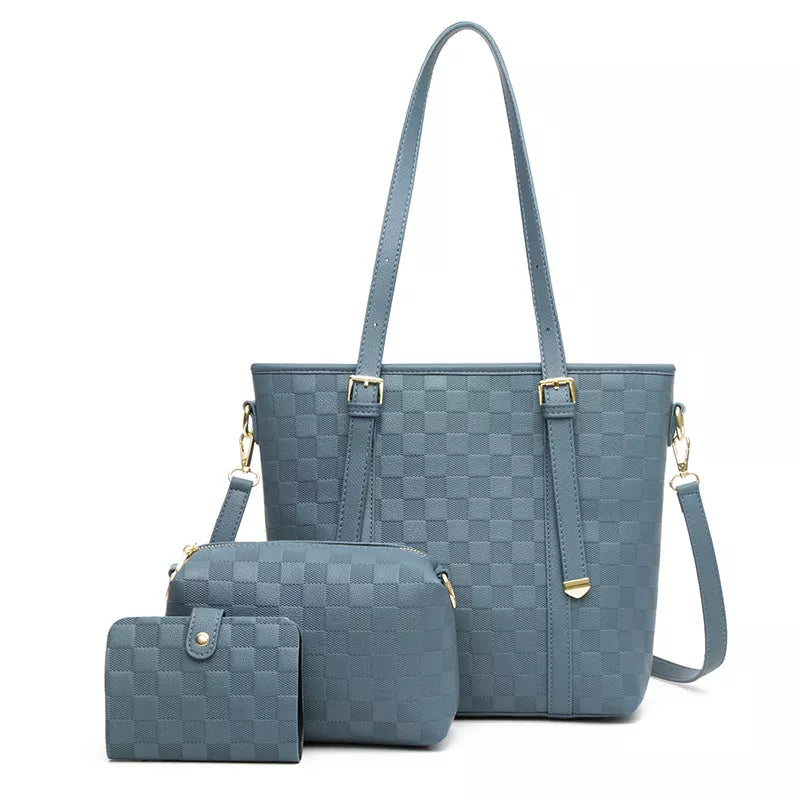 Savoy - Erica Womens Handle Tote Bag (3 Piece Set) - Blue - 1 COLOR -