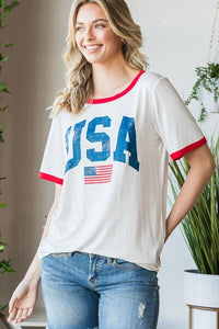 Thumbnail for Heimish Full Size USA Contrast Trim Short Sleeve T-Shirt - T - 1 COLOR -