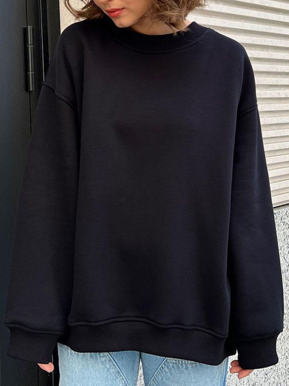 Oversize Round Neck Dropped Shoulder Sweatshirt - T - 10 COLORS -