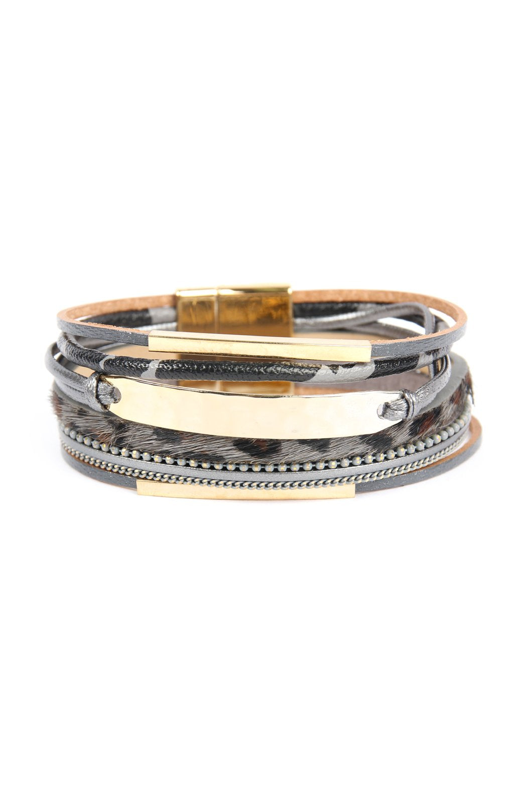 Riah Fasion - Leopard Leather Bar Wrap Bracelet - 3 COLORS -