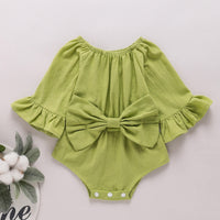 Thumbnail for Baby Girl Bow Detail Flounce Sleeve Bodysuit - T - 6 SIZES - 1 COLOR -