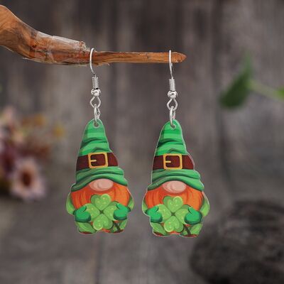 Wooden Alloy Gnome Dangle Earrings - T - 1 COLOR -