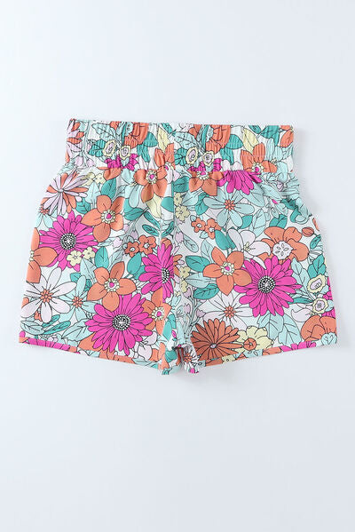 Floral Elastic Waist Shorts - T - 1 FLORAL MULTICOLOR -