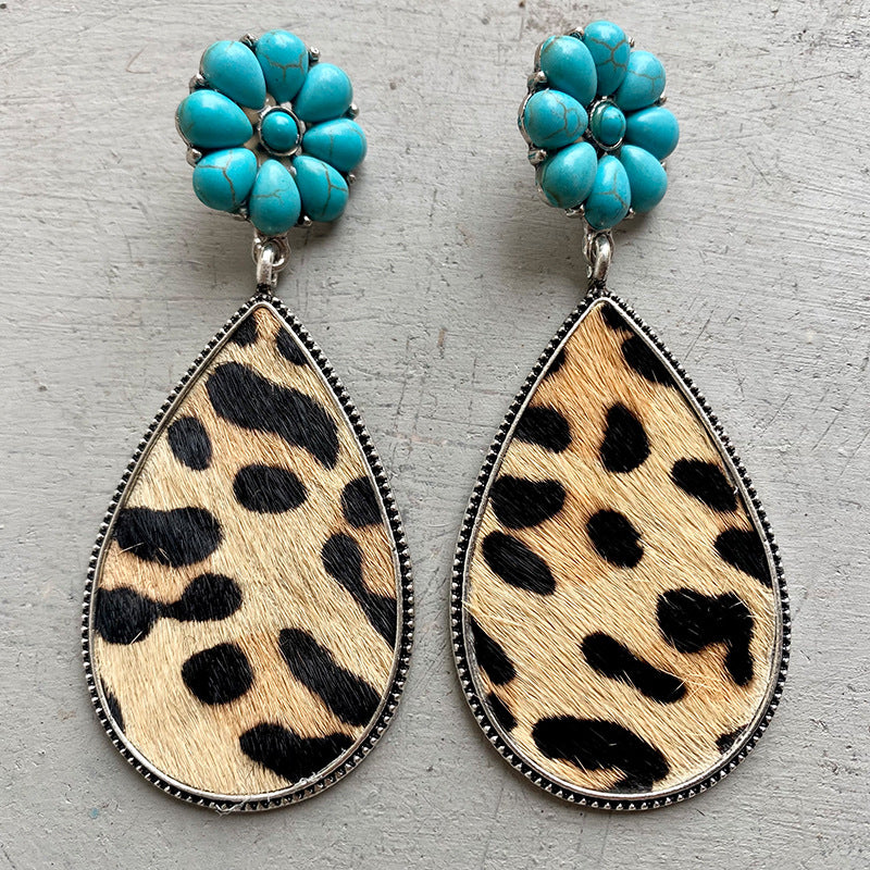 Turquoise Flower Teardrop Earrings - T - 7 STYLES -