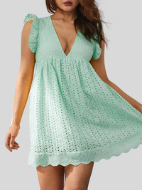 Thumbnail for Ruffled Eyelet Cap Sleeve Mini Dress - Beach or Everyday - T - 7 COLORS -