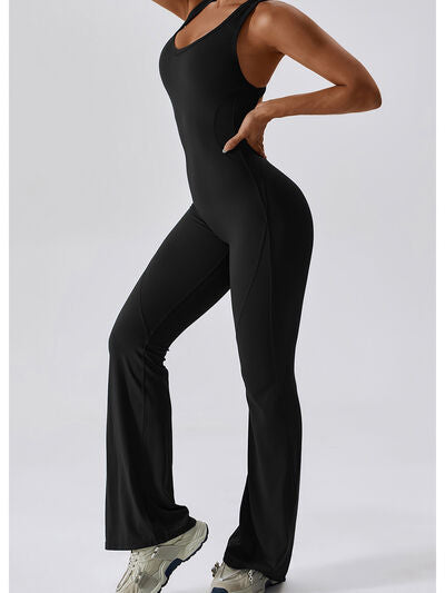 Cutout Wide Strap Bootcut Active Jumpsuit - T - 5 COLORS -