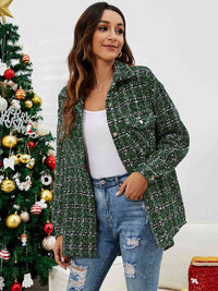 Thumbnail for Plaid Collared Neck Button Front Jacket - T - 2 COLORS -