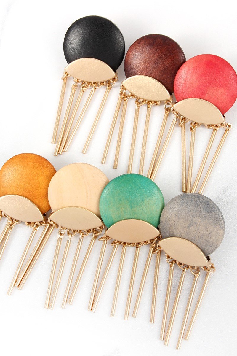 Wood Disc Dangle Earrings - 7 COLORS -