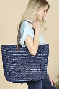 Thumbnail for Riah Fashion - Navy Straw Tote Bag - 1 COLOR -