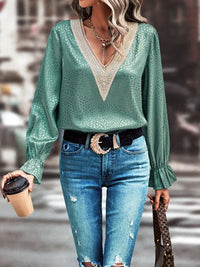 Thumbnail for V-Neck Flounce Sleeve Blouse - T - 2 COLORS -