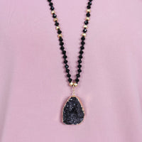 Thumbnail for Druzy Stone Pendant Glass Beaded Necklace - 4 COLORS