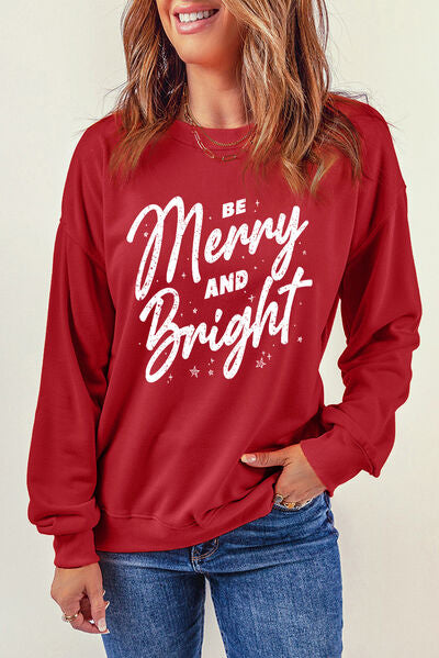 BE MERRY AND BRIGHT Round Neck Sweatshirt - T - 1 COLOR -