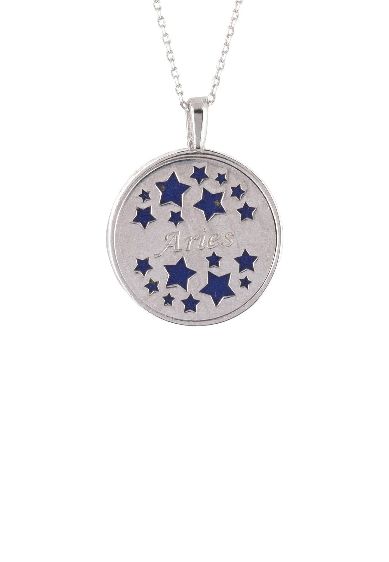 Zodiac Lapis Lazuli Gemstone Star Constellation Pendant Necklace Silver Aries -