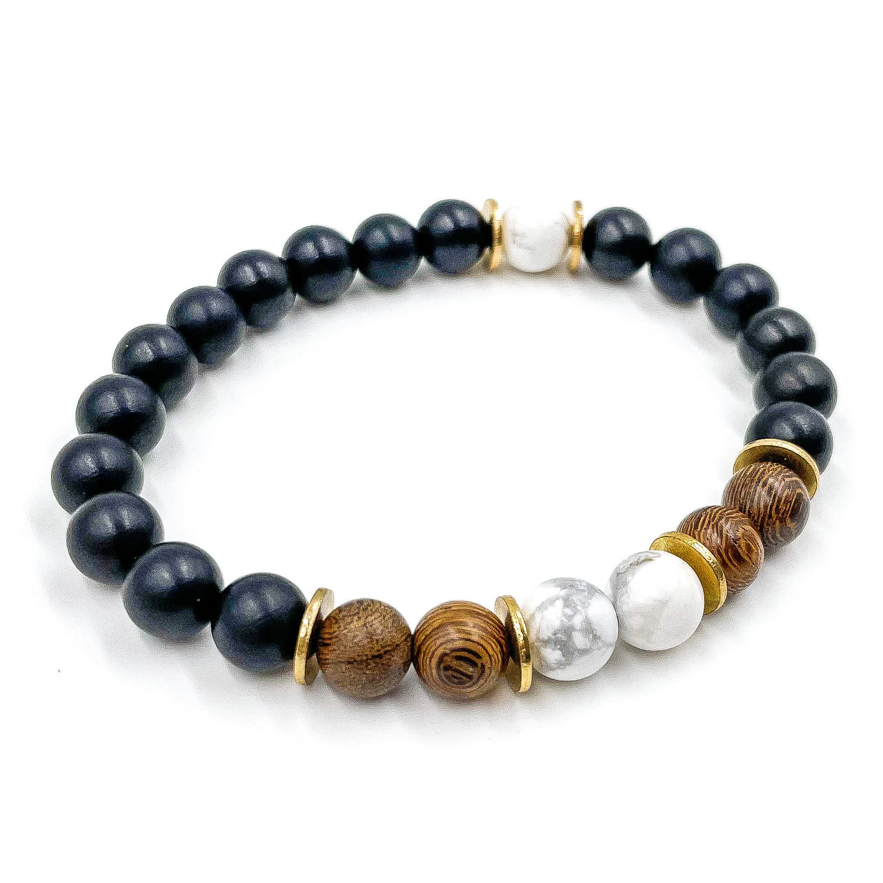 Central Premium - White Howlite, Zebrawood & Ebony Blackwood Mala Beaded Bracelet -