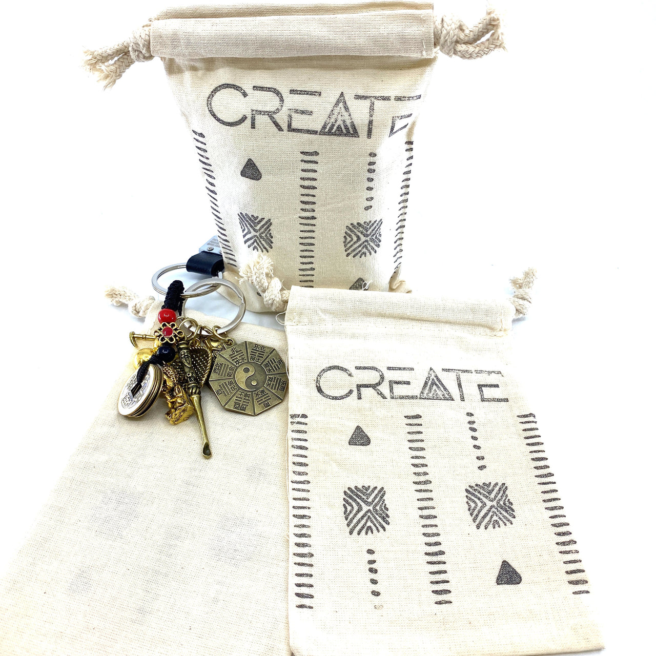 Sunsum - Hand Stamped, Create, Cotton Drawstring Pouches 4" X 6" - 1 COLOR -