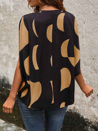 Thumbnail for Printed Notched Slit Half Sleeve Blouse - T - 1 COLOR -