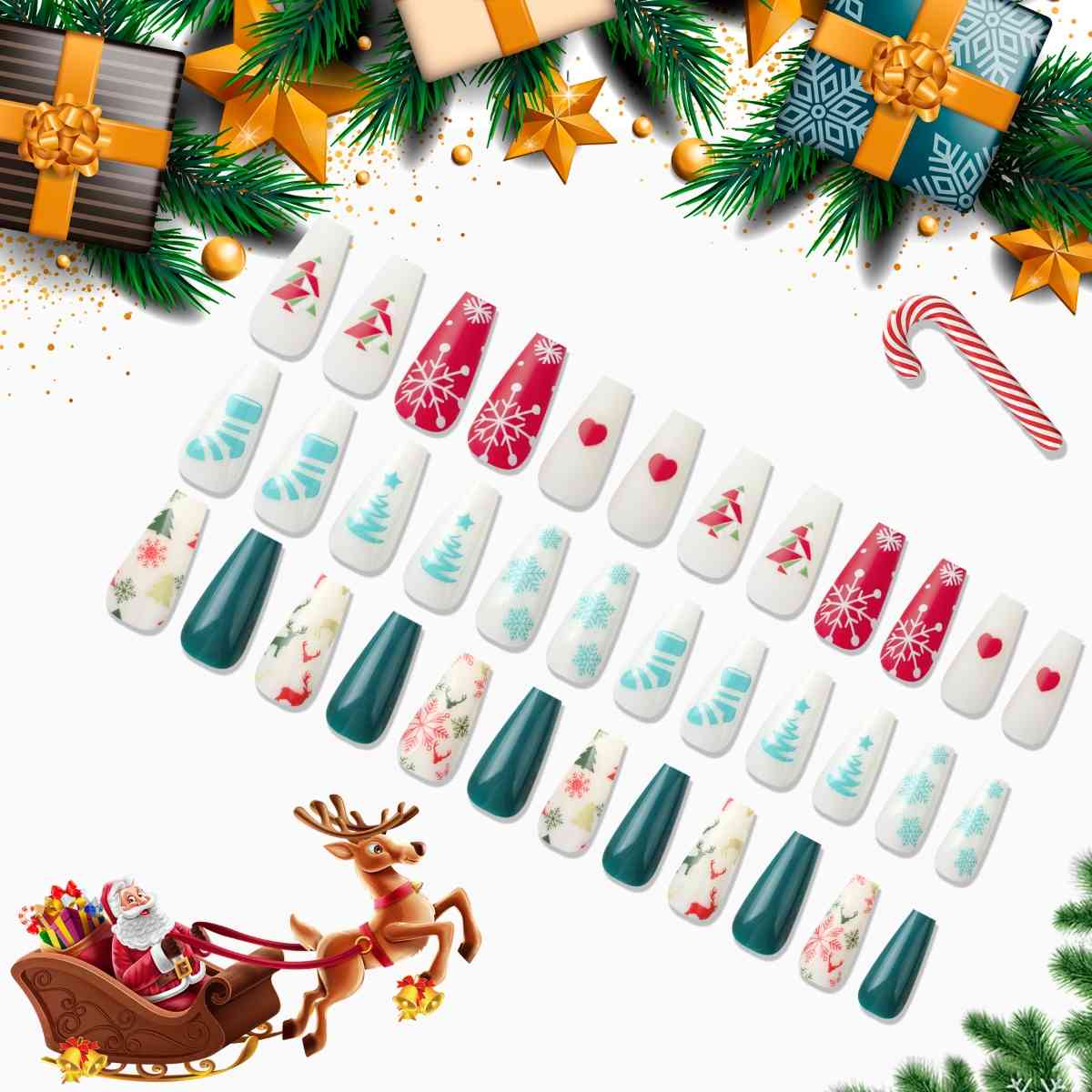 72-Piece Christmas Theme ABS Press-On Nails - 72 PCS. - T -