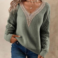 Thumbnail for Contrast V-Neck Sweater - T - 2 COLORS -