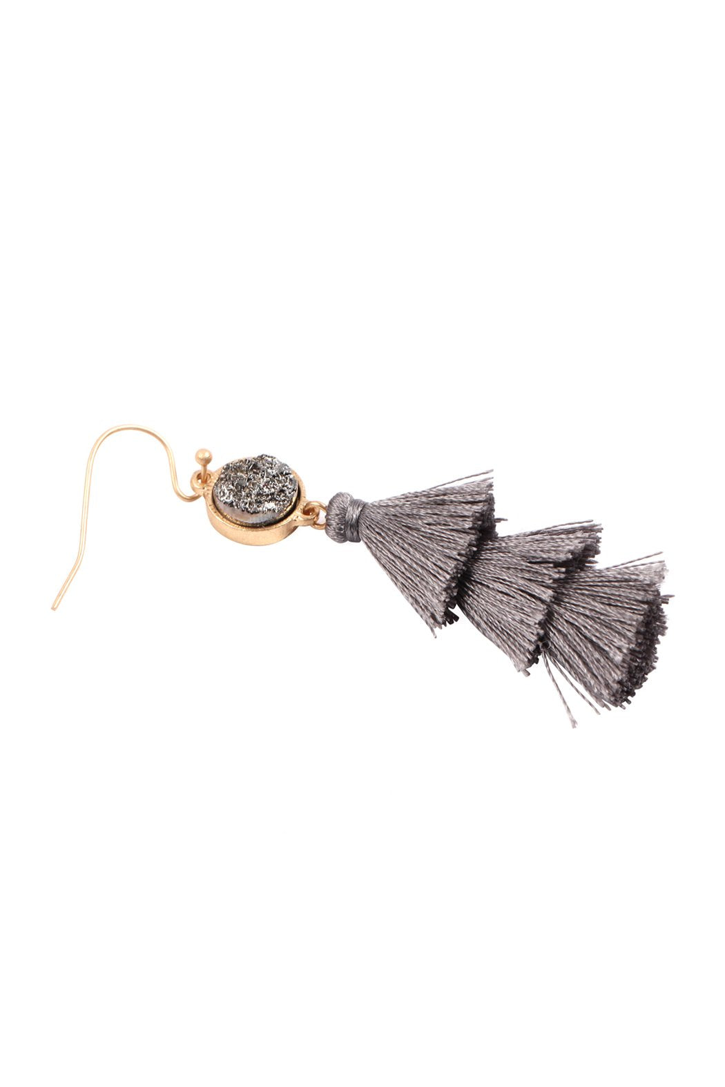 Faux Druzy With Triple Mini Layered Tassel Hook Earrings - 8 COLORS -