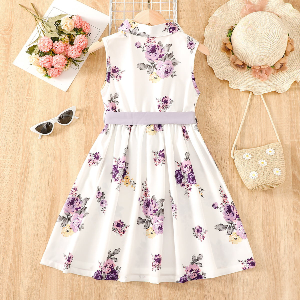 Floral Collared Neck Sleeveless Dress - T - 4 SIZES - 1 COLOR -