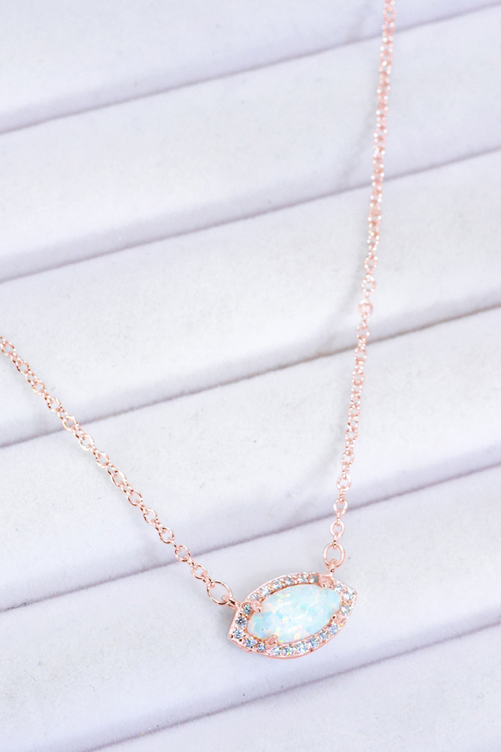 18k Rose Gold / Silver Plated Opal Pendant Necklace - T - 2 FINISHES -