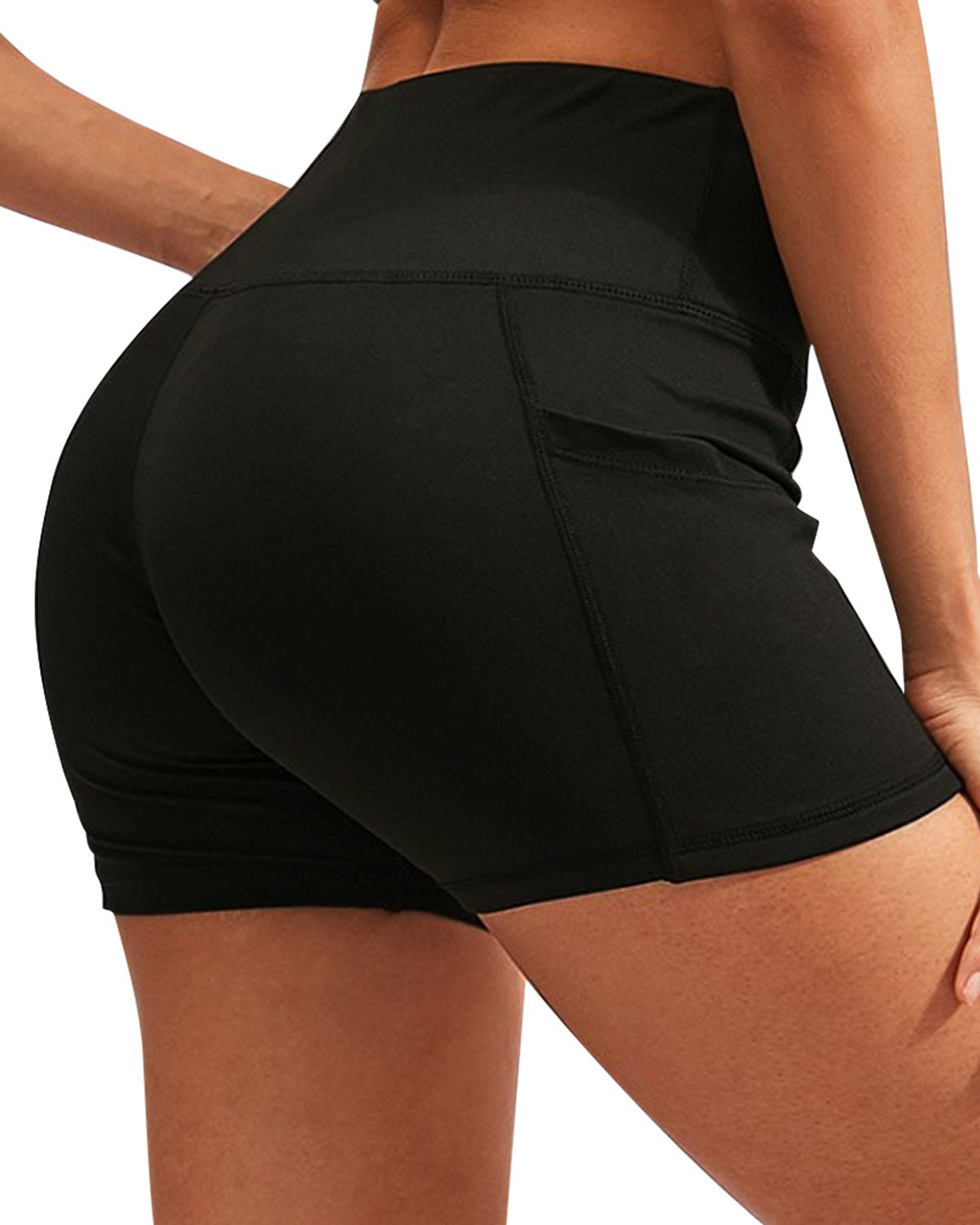 Savoy - Calcao High Waist Yoga Shorts With Pocket - Black - 1 COLOR -