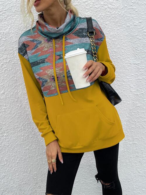 Geometric Drawstring Long-Sleeve Sweatshirt - T - 4 COLORS -