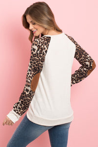 Thumbnail for Riah Fashion - Leopard Sleeve Elbow Patch Sweater - 1 COLOR -