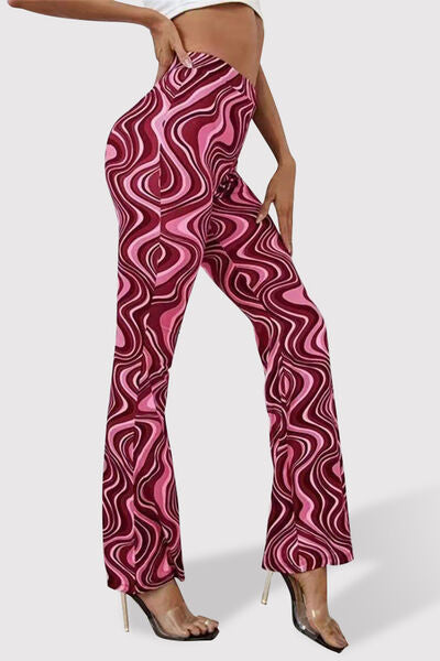 Printed High Waist Flare Pants - T - 7 COLORS -