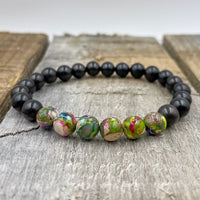 Thumbnail for Grove - Rainbow Jasper & Ebony Blackwood Mala Beaded Bracelet -