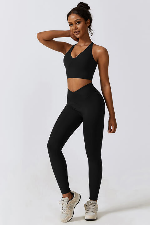 Crisscross Sports Bra and Leggings Set - 2 PCS. - T - 4 COLORS -